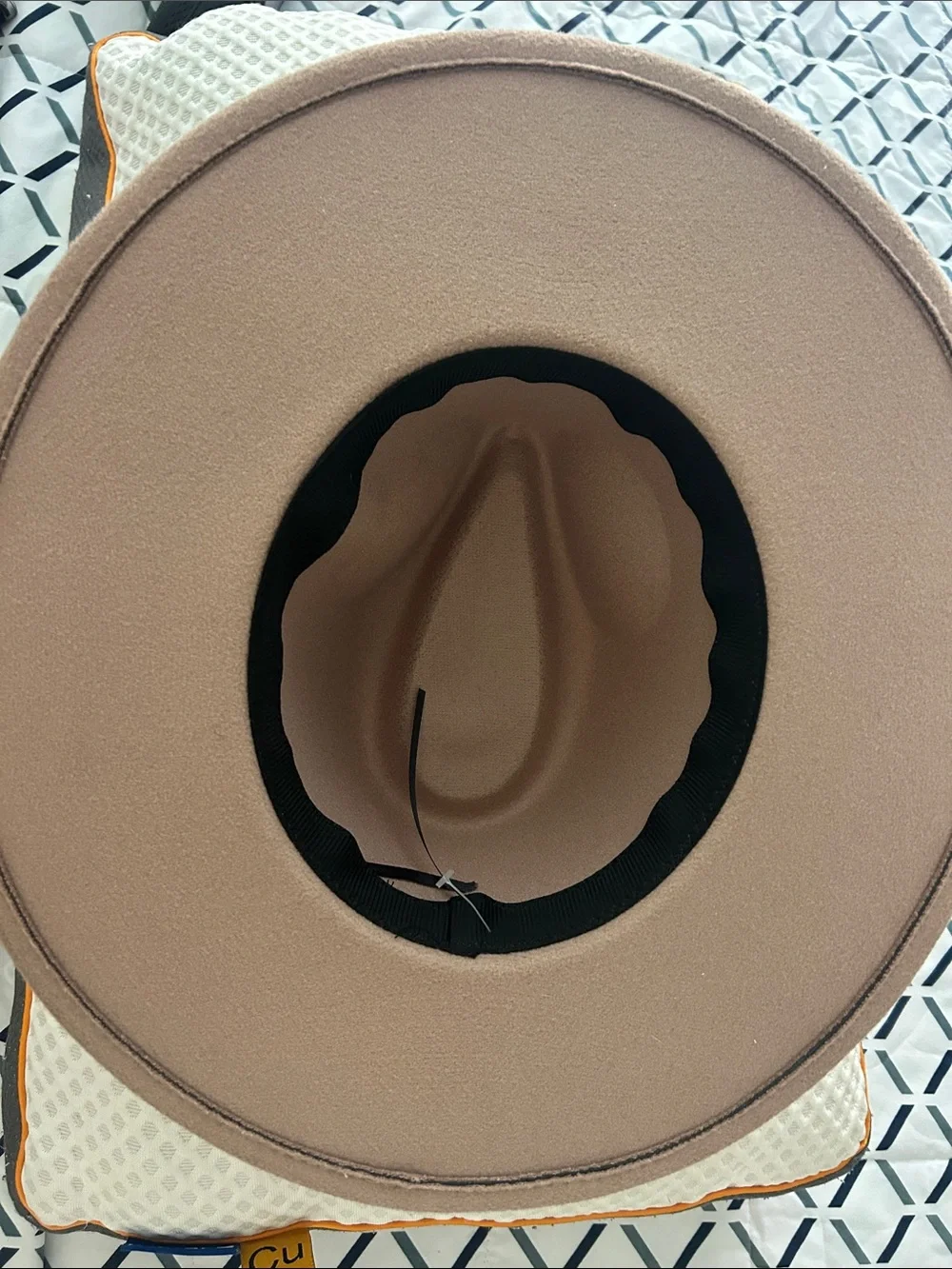 Wide Brim Felt Fedora with Rhinestone Band in Taupe On SALE - Picture 2 of 5